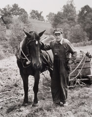 Tim Barnwell  -  Clyde Massey and Horse, Trigger, Big Pine Creek, Madison County, NC,   1981 / Silver Gelatin Print  -  11 x 14