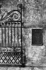 Tim Barnwell  -  2324, College of Charleston gate, wall, plaque detail at Porter's Lodge arch, SC /   -  