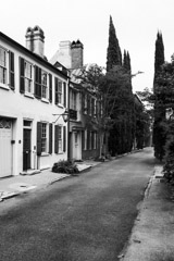 Tim Barnwell  -  2331, Houses & alley with tall fir trees near St. Michaels Church, Charleston, SC /   -  