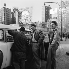 Vivian Maier  -  New York NY, 1954 (2 guys and cabbie) / Silver Gelatin Print  -  12 x 12 (on 16x20 paper)