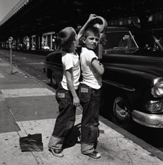   -  New York, NY 1954, (2 boys parking meter) / Silver Gelatin Print  -  12 x 12 (on 16x20 paper)
