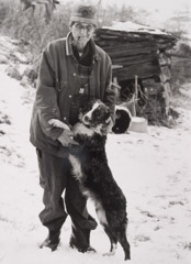 Tim Barnwell  -  Bob Roberts and Dog, Rector's Corner, Madison County, NC,  1982 / Silver Gelatin Print  -  11 x 14