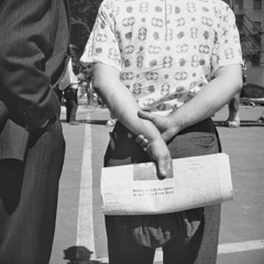 Vivian Maier  -  Untitled, n.d. (hands/paper behind back) / Silver Gelatin Print  -  12 x 12 (on 16x20 paper)