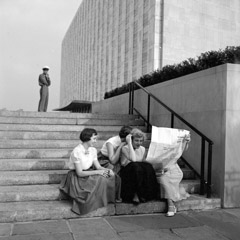 Vivian Maier  -  Flushing, Queens, NY, 1954 (girls on steps) / Silver Gelatin Print  -  12 x 12 on 16 x20 paper