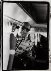Herb Snitzer  -  Barney Bigard On Louis Armstrong’s bus, 1960 / Silver Gelatin Print  -  framed