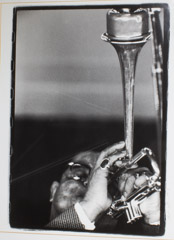 Herb Snitzer  -  Trumpeter John Birks “Dizzy” Gillespie, Hunter College, NYC, 1959 / Silver Gelatin Print  -  framed