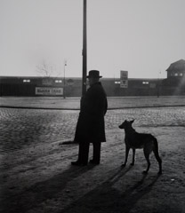 John Gutmann  -  Man with Dog in an Empty Square. Rotterdam, 1933,  / Silver Gelatin Print  -  8x10