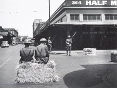 John Gutmann  -  Produce Area Occupied by National Guard. San Francisco / Silver Gelatin Print  -  8x10