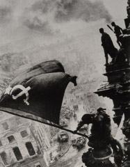Yevgeny Khaldei  -  Raising the Hammer and Sickle over the Reichstag, 1945 / Silver Gelatin Print  -  11 x 8.5