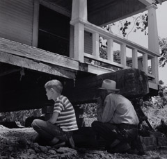 Pirkle Jones  -  Ed McGinnis and grandson Ron Inspecting House, 1956 / Silver Gelatin Print  -  
